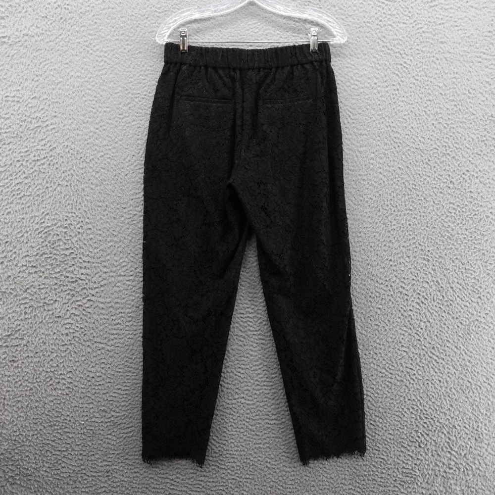J Crew Lace Pull On‎ Ankle Pants Size 2 Black Women Elastic Waist Scalloped Hem